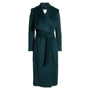 New Womens Cole Haan Coat 8 Wool Blend Trench Dark Green Petroleum Tie Waist Wra
